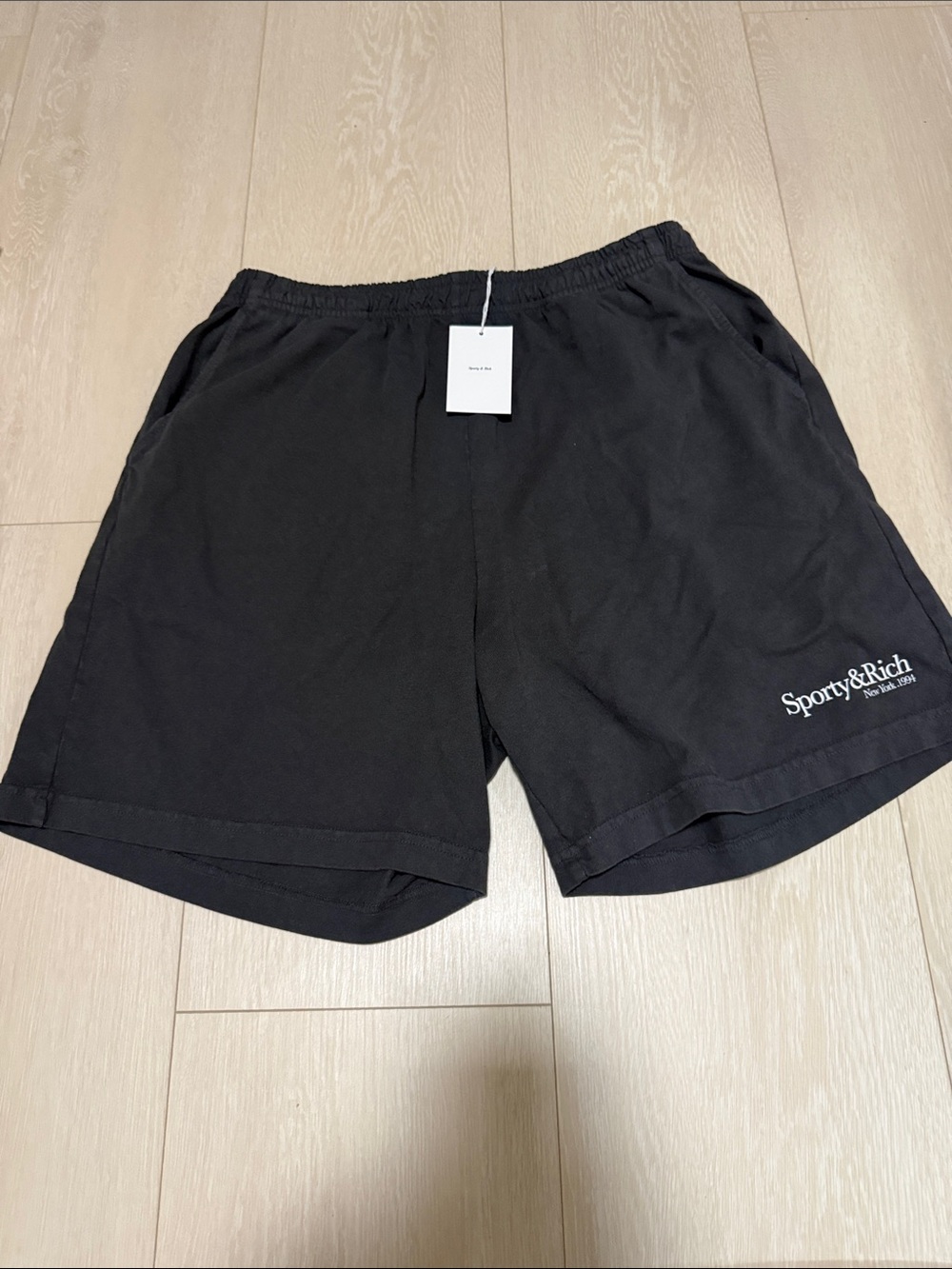Sporty & Rich Charcoal Logo Unisex Athletic Shorts - Picture 4 of 8